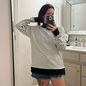 Evereve Black and White Striped Crew Neck Sweater